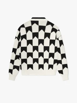 CHEVRON CHECKERED KNIT CARDIGAN