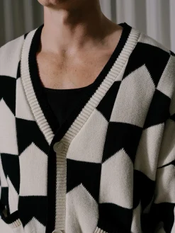 CHEVRON CHECKERED KNIT CARDIGAN