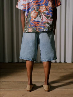 DROP CROTCH DENIM SHORTS