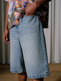 DROP CROTCH DENIM SHORTS