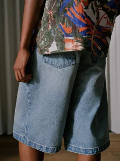 DROP CROTCH DENIM SHORTS