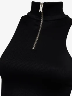 RIBBED KNIT TURTLE NECK ZIP TOP